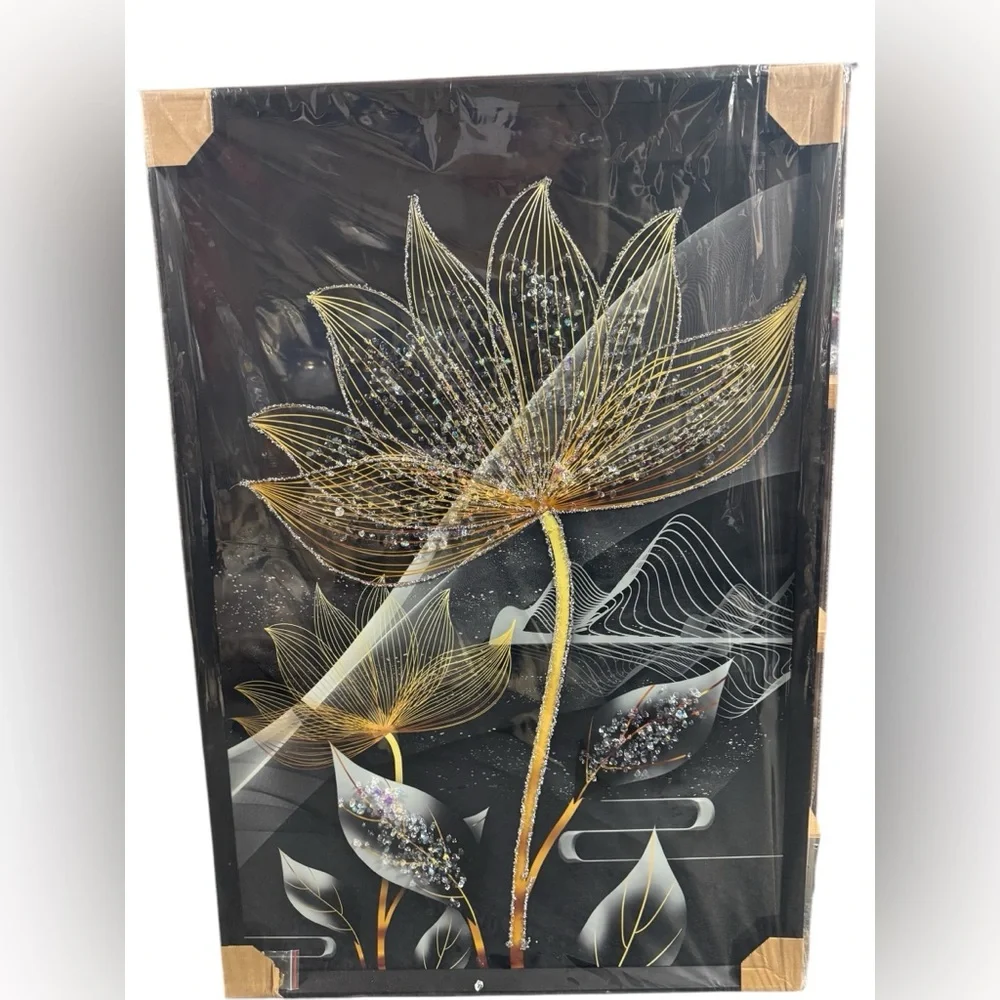 Luxurious Golden Lotus Wall Art Decor
